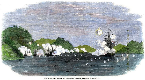 Attack on the Dutch war-steamer Medusa, opposite Simonoseki, Japan, 1863
