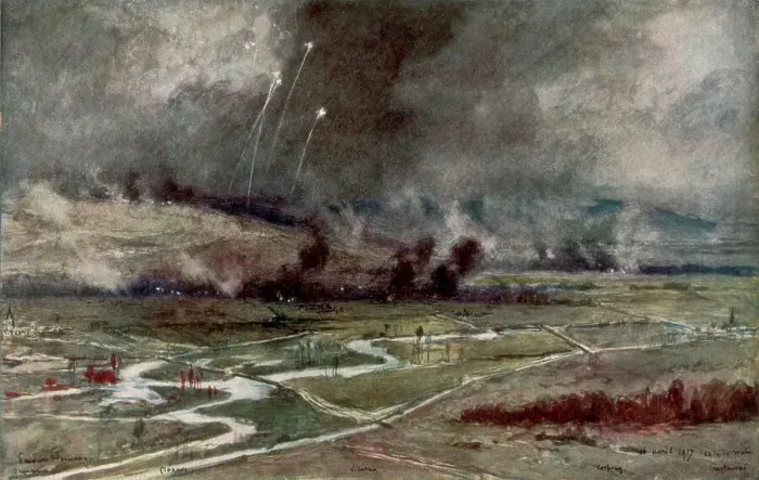 Framed Print : The attack on the German positions north of the Aisne, 16th April 1917, (1926). Artist: Francois Flameng Framed Print : The attack on the German positions north of the Aisne, 16th April 1917, (1926). Artist: Francois Flameng