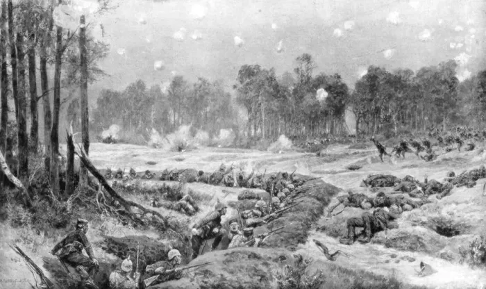 Framed Print : The attack of the German trenches at Nogent-l Abbesse, Rheims front, 24th September 1914, (1926). Artist: Richard Caton Woodville II Framed Print : The attack of the German trenches at Nogent-l Abbesse, Rheims front, 24th September 1914, (1926). Artist: Richard Caton Woodville II