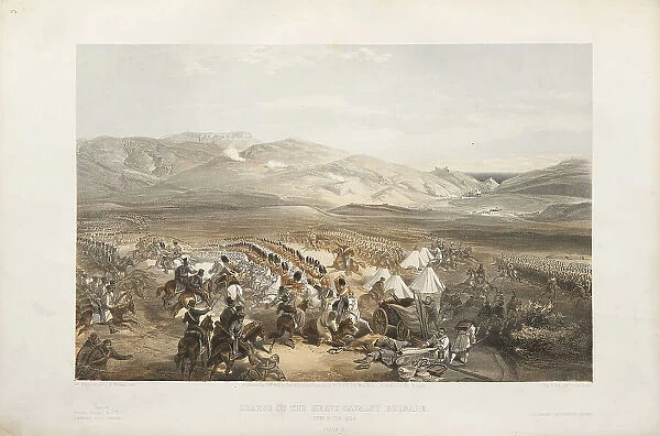 The attack of the heavy cavalry brigade in the Battle of Balaklava on October 25, 1854, 1854-1855. Creator: Simpson, William (1832-1898)