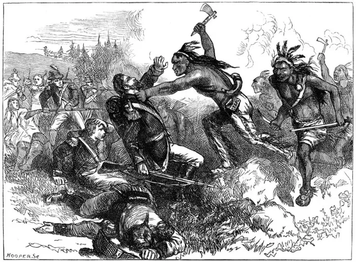 Framed Print : Attack of Indians at Fort Dearborn, Illinois, 1812 (c1880). Artist: Hooper Framed Print : Attack of Indians at Fort Dearborn, Illinois, 1812 (c1880). Artist: Hooper