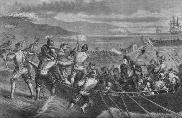 Framed Print : Attack on the Isle of Wight, July 1545, (c1880) Framed Print : Attack on the Isle of Wight, July 1545, (c1880)