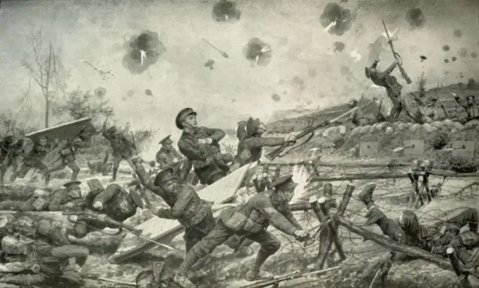 Framed Print : An Attack Led By A Bombing Party, (1919). Creator: Unknown Framed Print : An Attack Led By A Bombing Party, (1919). Creator: Unknown