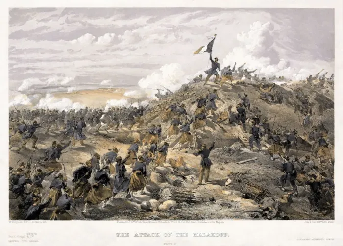 Framed Print : Attack on the Malakoff redoubt on 7 September 1855, 1855. Artist: Simpson, William (1832-1898) Framed Print : Attack on the Malakoff redoubt on 7 September 1855, 1855. Artist: Simpson, William (1832-1898)