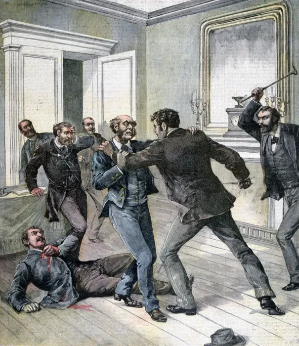 Framed Print : Attack in the office of the Prefecture of the Seine, Paris, 1892. Artist: Henri Meyer Framed Print : Attack in the office of the Prefecture of the Seine, Paris, 1892. Artist: Henri Meyer