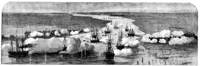 Framed Print : The Attack on the Peiho Forts by the English and French Fleets, 1858. Creator: Harvey Orrin Smith Framed Print : The Attack on the Peiho Forts by the English and French Fleets, 1858. Creator: Harvey Orrin Smith