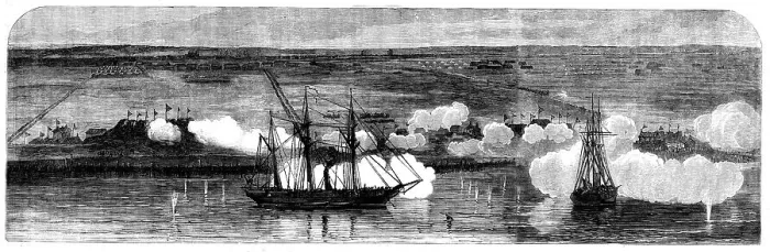 Framed Print : The Attack on the Peiho Forts by the English and French Fleets, 1858. Creator: Harvey Orrin Smith Framed Print : The Attack on the Peiho Forts by the English and French Fleets, 1858. Creator: Harvey Orrin Smith
