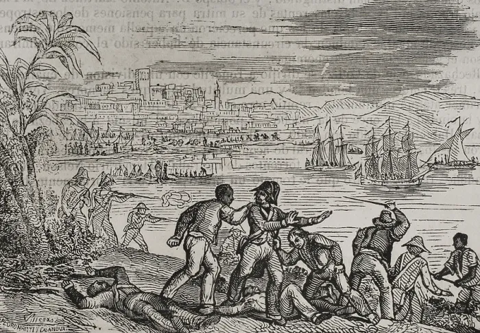 Framed Print : Attack on Puerto Rico, Anglo-Spanish War, 1797, (1851). Creator: Villegas Framed Print : Attack on Puerto Rico, Anglo-Spanish War, 1797, (1851). Creator: Villegas