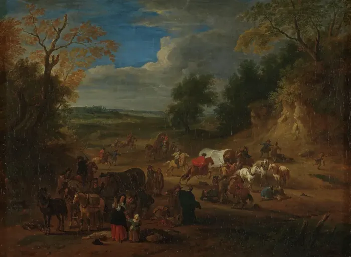 Framed Print : An attack by robbers, 1st half of 18th century. Creator: Theobald Michau Framed Print : An attack by robbers, 1st half of 18th century. Creator: Theobald Michau