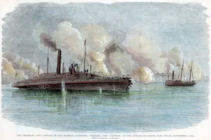 Framed Print : The attack on Sabine Pass, Texas, American Civil War, 8 September 1863 Framed Print : The attack on Sabine Pass, Texas, American Civil War, 8 September 1863