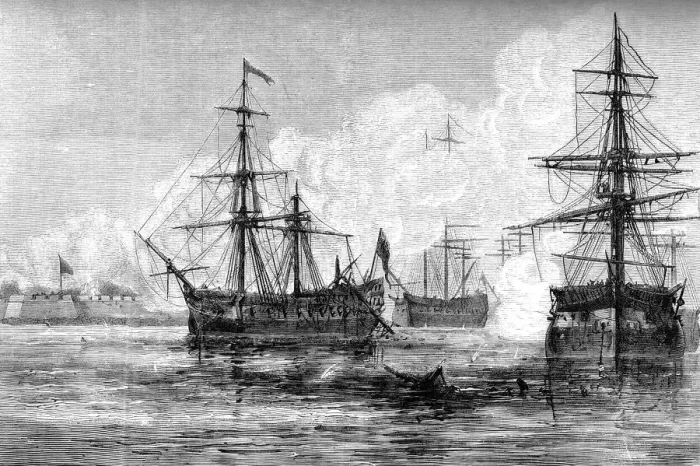 Framed Print : The attack on Sullivans Island, South Carolina, 1776 (c1880) Framed Print : The attack on Sullivans Island, South Carolina, 1776 (c1880)