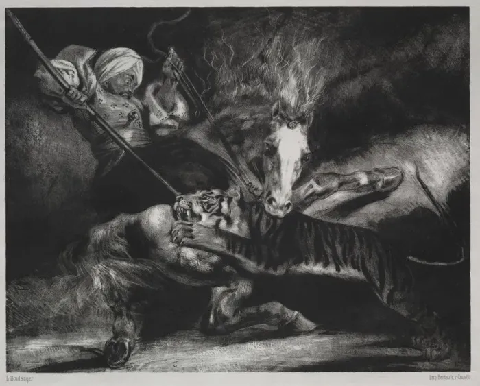 Framed Print : An Attack by a Tiger. Creator: Louis Candide Boulanger (French, 1806-1867) Framed Print : An Attack by a Tiger. Creator: Louis Candide Boulanger (French, 1806-1867)