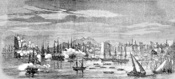 Framed Print : Attack on the Turkish Flotilla by the Russian Fleet, at Sinope 1853, 1854. Creator: Unknown Framed Print : Attack on the Turkish Flotilla by the Russian Fleet, at Sinope 1853, 1854. Creator: Unknown