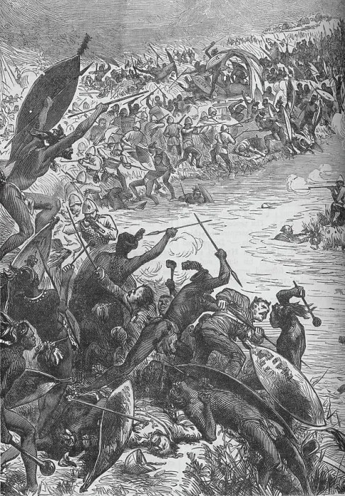 Framed Print : Attack of the Zulus on the Escort of the Eightieth Regiment at the Intombe River, 1879, (c1880) Framed Print : Attack of the Zulus on the Escort of the Eightieth Regiment at the Intombe River, 1879, (c1880)