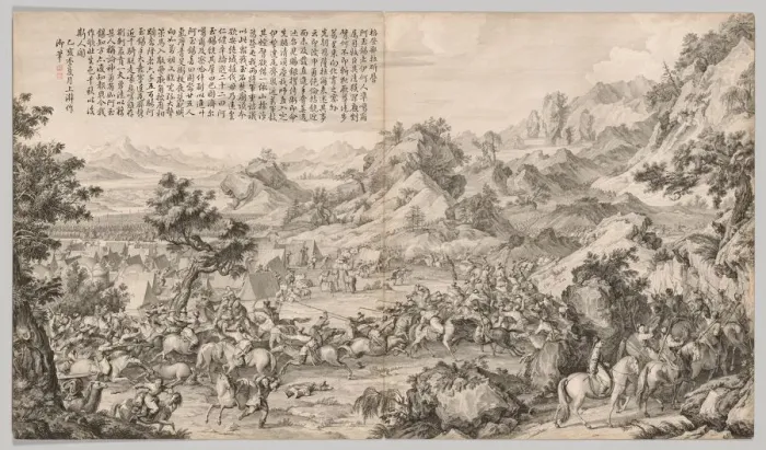 Framed Print : Attacking the Camp at Gatan Ola: from Battle Scenes of the Quelling of Rebellions Framed Print : Attacking the Camp at Gatan Ola: from Battle Scenes of the Quelling of Rebellions