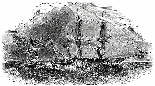 Attempt of a Brazilian Slaver to run down H. M. S. V. Phoenix, on the Coast of Africa, 1850. Creator: Smyth