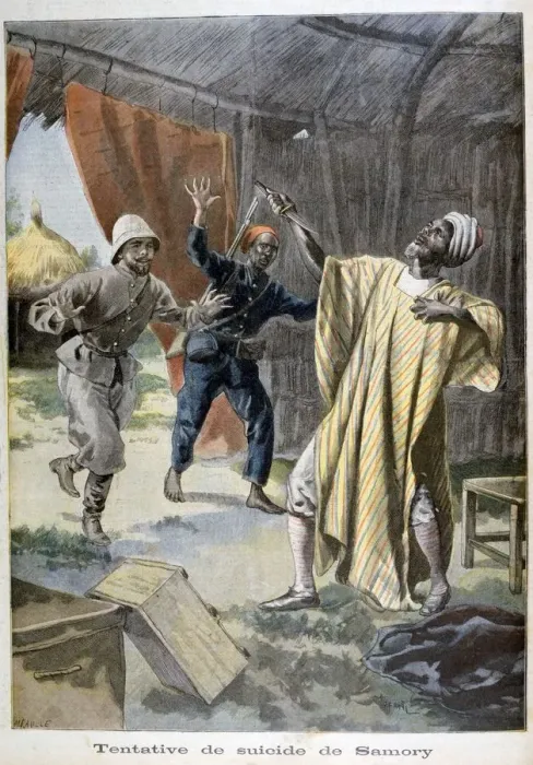 Framed Print : The attempted suicide of Samori Ture, 1899. Artist: F Meaulle Framed Print : The attempted suicide of Samori Ture, 1899. Artist: F Meaulle