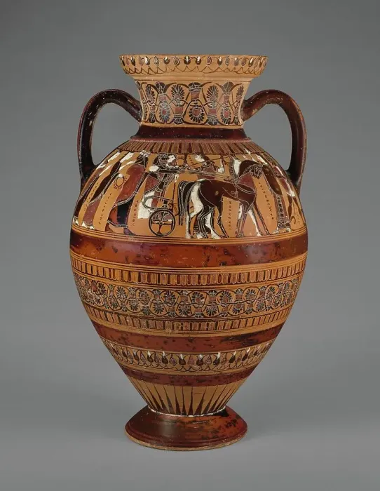 Framed Print : Attic Black-figure with (A) a Wedding Procession and (B) a Combat Scene, 550-545 BC. Creator: Pointed Nose Painter Framed Print : Attic Black-figure with (A) a Wedding Procession and (B) a Combat Scene, 550-545 BC. Creator: Pointed Nose Painter