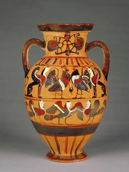 Framed Print : Attic Black-Figure Amphora ('Tyrrhenian'), 555-550 BC. Creator: Pointed Nose Painter Framed Print : Attic Black-Figure Amphora ('Tyrrhenian'), 555-550 BC. Creator: Pointed Nose Painter