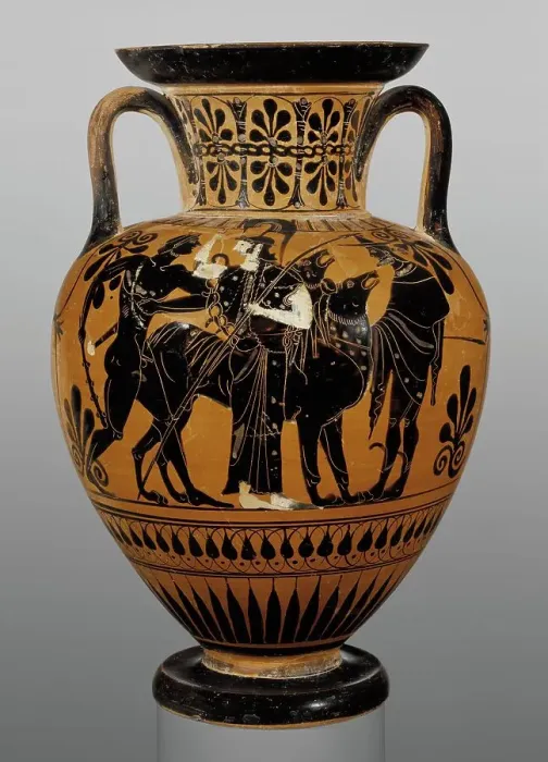 Framed Print : Attic Black-Figure Neck Amphora, about 510 BC. Creator: Leagros Group