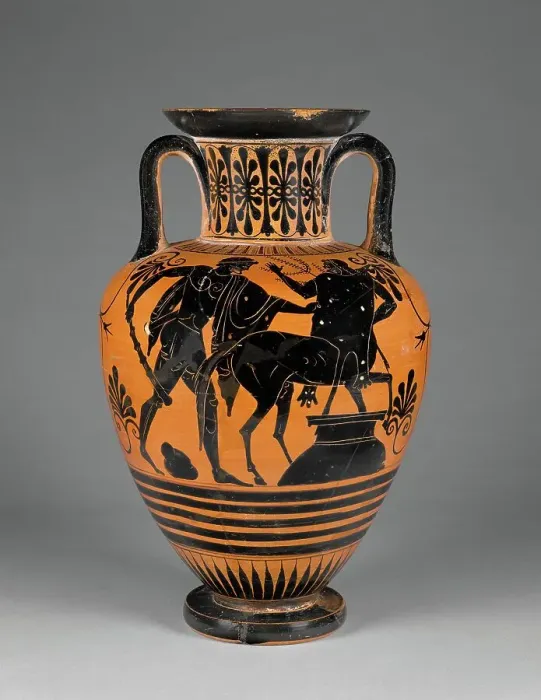 Framed Print : Attic Black-Figure Neck Amphora; Storage Jar with Herakles Threatening... about 480-470 or 460 B. C Creator: Group of Wurzburg 221 Framed Print : Attic Black-Figure Neck Amphora; Storage Jar with Herakles Threatening... about 480-470 or 460 B. C Creator: Group of Wurzburg 221