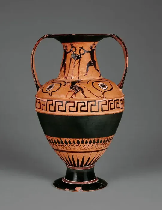 Framed Print : Attic Black-Figure Nikosthenic Amphora with Boxers, about 520 BC. Creators: Painter N, Nikosthenes Framed Print : Attic Black-Figure Nikosthenic Amphora with Boxers, about 520 BC. Creators: Painter N, Nikosthenes