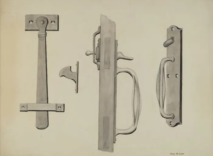 Framed Print : Attic Door Latch, c. 1936. Creator: James M. Lawson Framed Print : Attic Door Latch, c. 1936. Creator: James M. Lawson