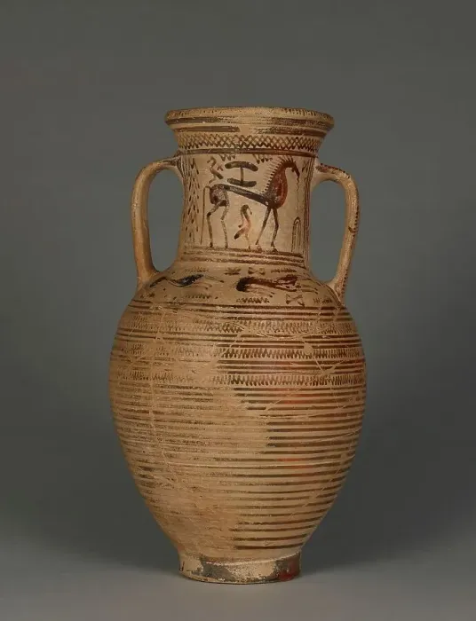 Framed Print : Attic Geometric Amphora, about 720 BC. Creator: Workshop of Painter of Athens 897