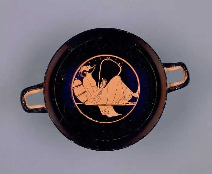 Framed Print : Attic Red-Figure Cup; Wine Cup with a Singing Reveler; Paleothodoros, Dimitris... about 510 B. C. Creator: Epiktetos Framed Print : Attic Red-Figure Cup; Wine Cup with a Singing Reveler; Paleothodoros, Dimitris... about 510 B. C. Creator: Epiktetos