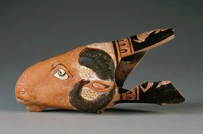 Framed Print : Attic Red-Figure Dimidiated Rhyton, about 450-425 BC. Creator: Unknown Framed Print : Attic Red-Figure Dimidiated Rhyton, about 450-425 BC. Creator: Unknown