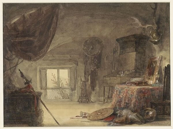 Attic room, furnished as a studio, 1830-1839. Creator: David Roberts