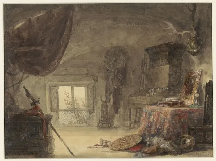 Framed Print : Attic room, furnished as a studio, 1830-1839. Creator: David Roberts Framed Print : Attic room, furnished as a studio, 1830-1839. Creator: David Roberts