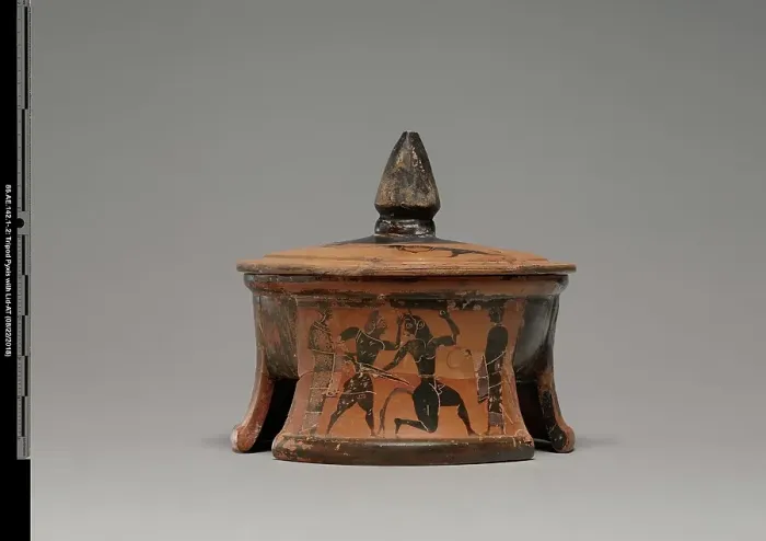 Framed Print : Attic Tripod Pyxis with Lid, about 540 BC. Creator: Unknown