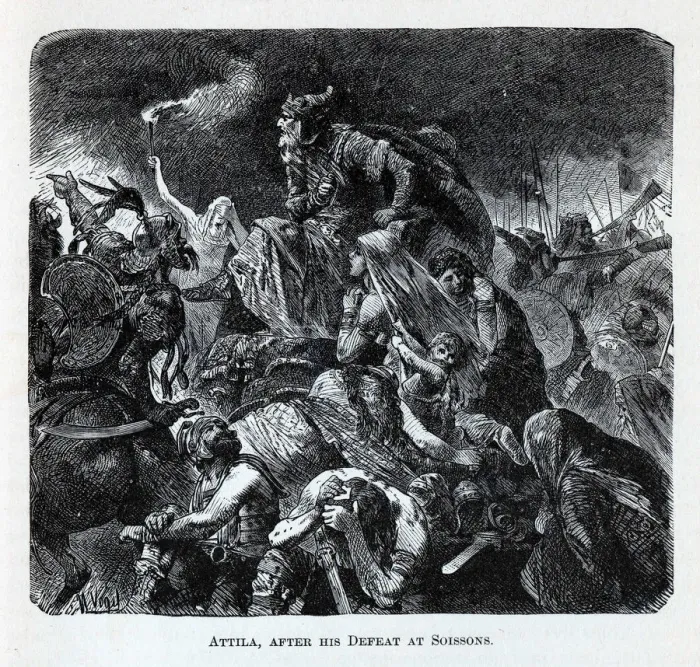 Framed Print : Attila after his Defeat at Soissons, 1882. Artist: Vogel, Hermann (1854-1921) Framed Print : Attila after his Defeat at Soissons, 1882. Artist: Vogel, Hermann (1854-1921)