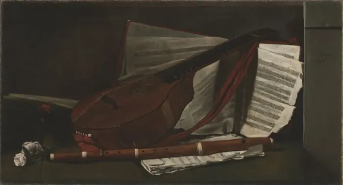 Framed Print : Attributes of Music, 1863. Creator: Francois Bonvin (French, 1817-1887) Framed Print : Attributes of Music, 1863. Creator: Francois Bonvin (French, 1817-1887)