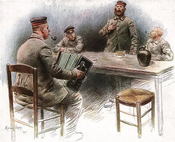 'Au Camp des Prisonniers Allemands de Dinant; A la cantine ballade sentimentale, 1915. Creator: Maurice Orange