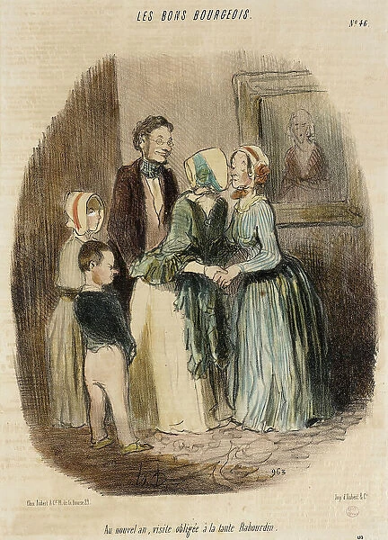Au nouvel an, visite obligée à la tante Rabourdin, 1847. Creator: Honore Daumier