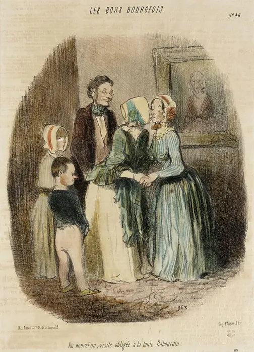 Framed Print : Au nouvel an, visite obligée à la tante Rabourdin, 1847. Creator: Honore Daumier Framed Print : Au nouvel an, visite obligée à la tante Rabourdin, 1847. Creator: Honore Daumier