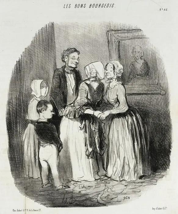 Framed Print : Au nouvel an, visite obligée à la tante Rabourdin, 1847. Creator: Honore Daumier Framed Print : Au nouvel an, visite obligée à la tante Rabourdin, 1847. Creator: Honore Daumier