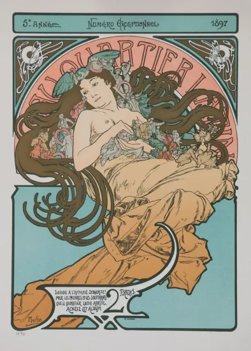 Framed Print : Au Quartier Latin, 1897. Creator: Mucha, Alfons Marie (1860-1939) Framed Print : Au Quartier Latin, 1897. Creator: Mucha, Alfons Marie (1860-1939)