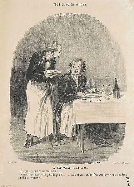 Au restaurant a 32 sous, 19th century. Creator: Honore Daumier