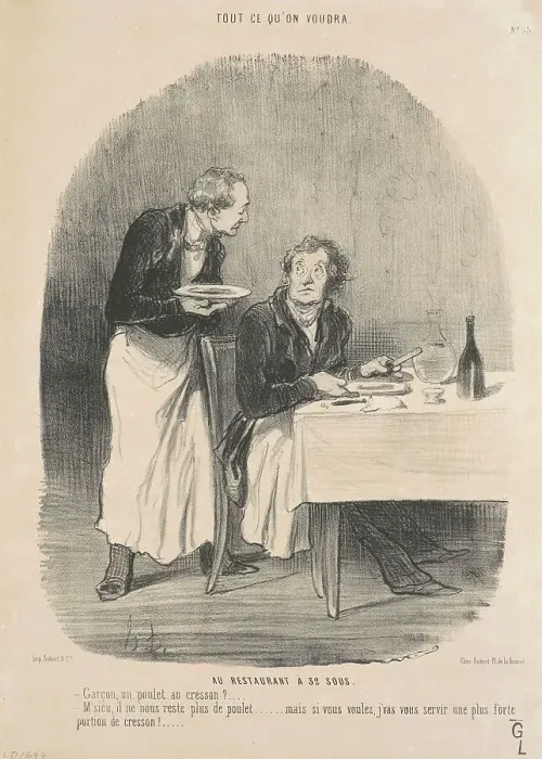 Framed Print : Au restaurant a 32 sous, 19th century. Creator: Honore Daumier Framed Print : Au restaurant a 32 sous, 19th century. Creator: Honore Daumier