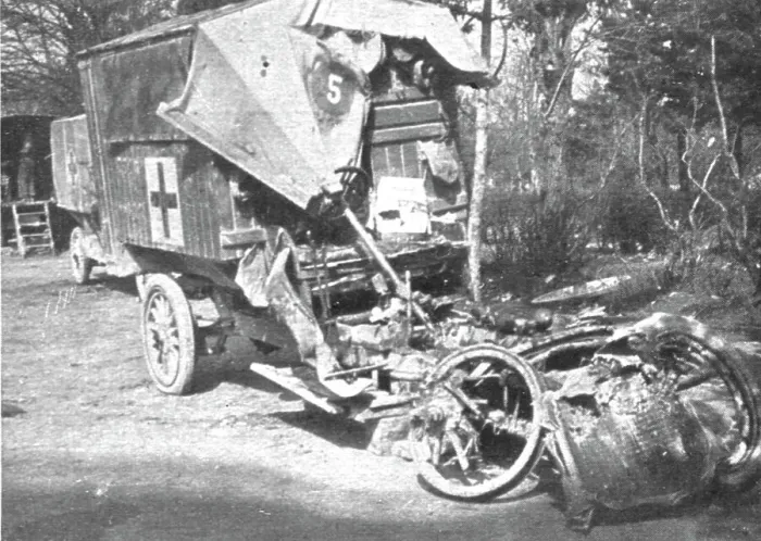 Framed Print : Au Volant; Auto sanitaire don't l'avant a ete broye; des volontaires de la S. S. 113... 1916. Creator: Unknown Framed Print : Au Volant; Auto sanitaire don't l'avant a ete broye; des volontaires de la S. S. 113... 1916. Creator: Unknown