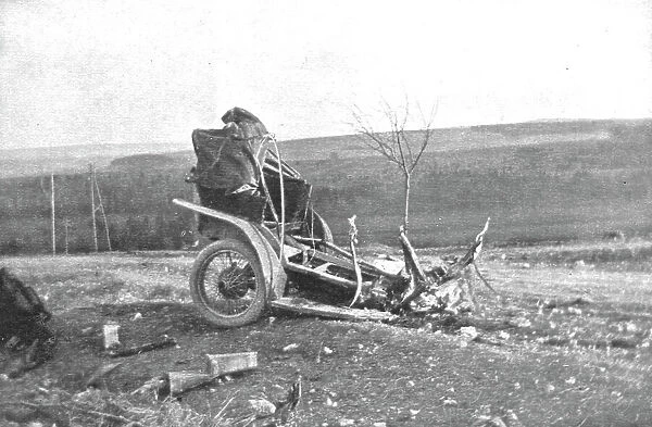 Au Volant; Automobile de liaison fracassee lar un projectile, le mars 1916, a l'Ouest de... 1916. Creator: Unknown