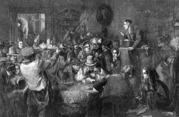 Framed Print : The Auction, Last Day of the Sale, the International exhibition, 1862. Artist: George Bernard O Neill Framed Print : The Auction, Last Day of the Sale, the International exhibition, 1862. Artist: George Bernard O Neill