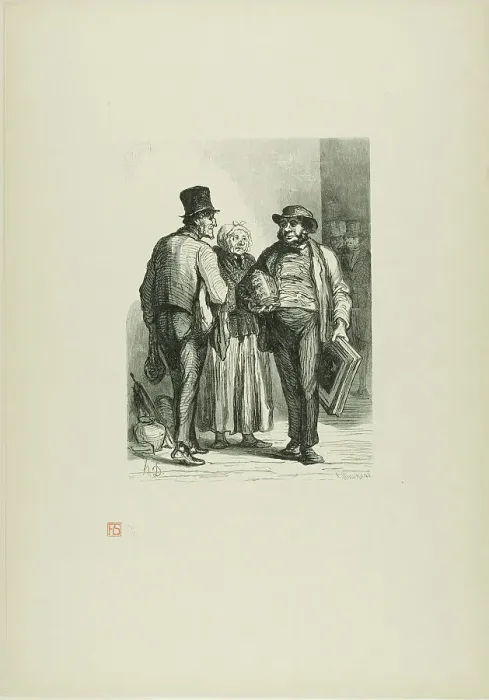 Framed Print : The Auction House: The Dealers, 1863, printed 1920. Creator: Charles Maurand Framed Print : The Auction House: The Dealers, 1863, printed 1920. Creator: Charles Maurand
