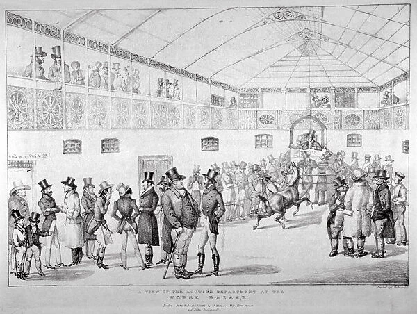 Auction rooms at Aldridges Horse Repository, St Martins Lane, Westminster, London, 1824