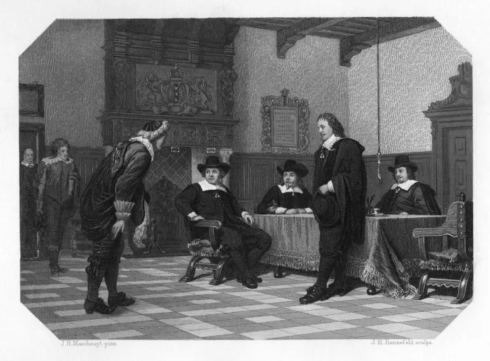 Framed Print : An audience with the council of mayor and aldermen of Amsterdam, 1653 (c1870). Artist: JH Rennefeld Framed Print : An audience with the council of mayor and aldermen of Amsterdam, 1653 (c1870). Artist: JH Rennefeld