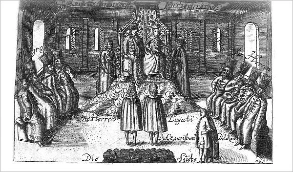 Audience with Ivan V, Peter I and Sophia Alekseyevna (from Georg Adam Schleissing Derer beyden Czaaren in Reussland... ), 1693. Artist: Anonymous