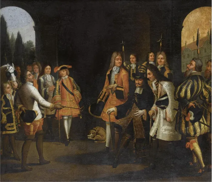 Framed Print : Audience of Louis XIV with Tsar Peter the Great in Versailles, 1717, First half of the 18th cent Artist: Anonymous Framed Print : Audience of Louis XIV with Tsar Peter the Great in Versailles, 1717, First half of the 18th cent Artist: Anonymous